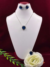 CZ Blue Rounded Square Pendant Set