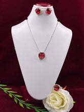 CZ Ruby Rounded Square Pendant Set