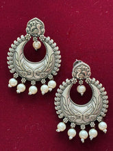 Oxidised Peacock Moti Earring