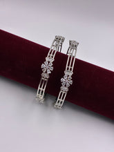 CZ Silver tone Floral Designer Bangle