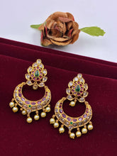 Antique Ruby Green Polki Chandbali Earrings