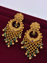 Antique Mint Green Beads Chandbali Earrings