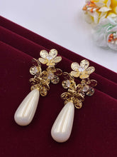 Western Dual Tone Floral Pearl Drop Earring