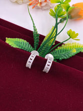 CZ Silver Tone Designer Half Hoop Earrings