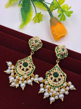 CZ Emerald Moti Stylish Dangler Earrings