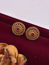 Antique Ruby Beautifully Carved Stud Earrings