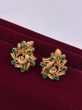 Antique Emerald Gold Peacock Stud Earrings