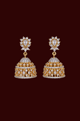 CZ Two Tone Designer Jhumki Earrings