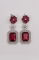 CZ Rich Ruby Floral designer Dangle Earring