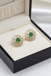 CZ Emerald Floral Stud Earring