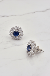 CZ Sapphire Ruby Ornate Stud Earring