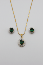 CZ Emerald Green Oval Pendant Set