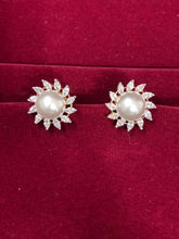CZ Pearl round sparkling Dual tone Stud Earring