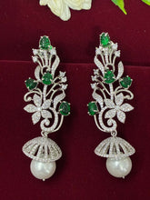 CZ Elegant Emerald Green Pearl Drop Dangler