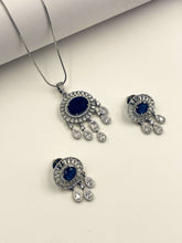 CZ Brilliant Blue Oval Designer Pendant Set