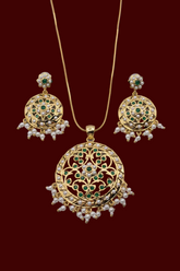 CZ Emerald Pearl Luxe Designer Pendant Set