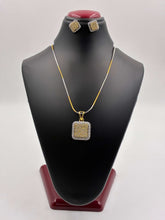 CZ Two Tone Square Pendant Set