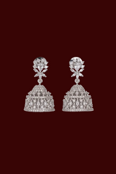CZ Silver Tone Designer Jhumki Earring