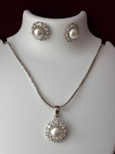CZ Pearl Silver tone Floral Pendant set