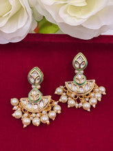 Kundan Green Meenakari Pearl drop Earring