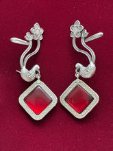 Oxidised big maroon stone Designer Ear cuffs