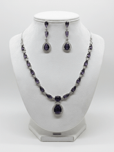 CZ Lavender Water Drop line Necklace Set