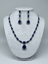 CZ Blue Water Drop line Necklace Set
