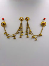 Antique Lotus Earrings with ear chain