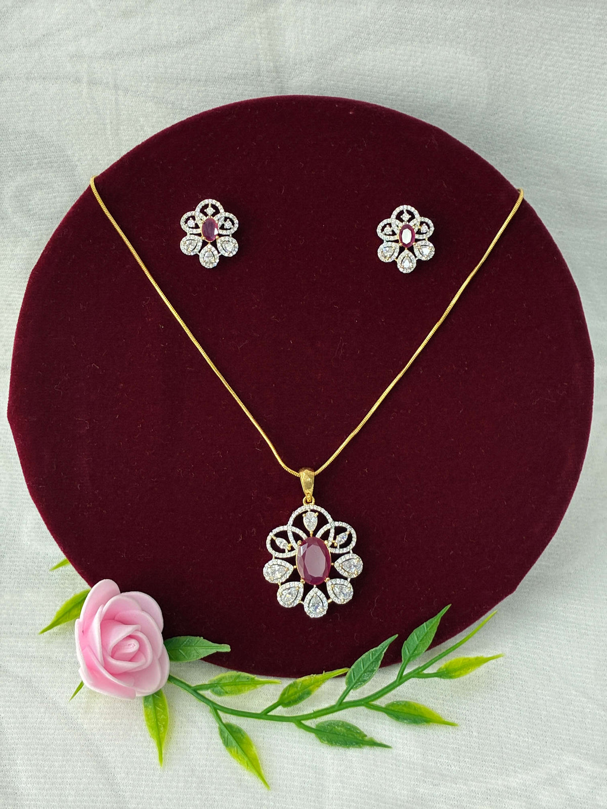 CZ Ruby Pendant set