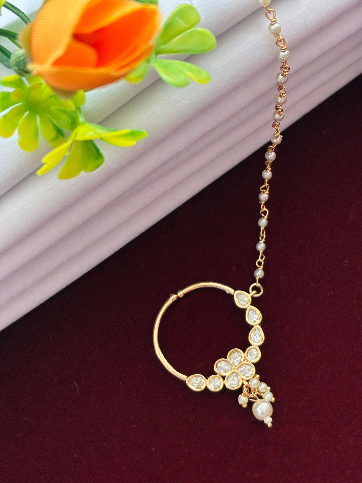 Kundan Pearl Polki designer Nose Ring