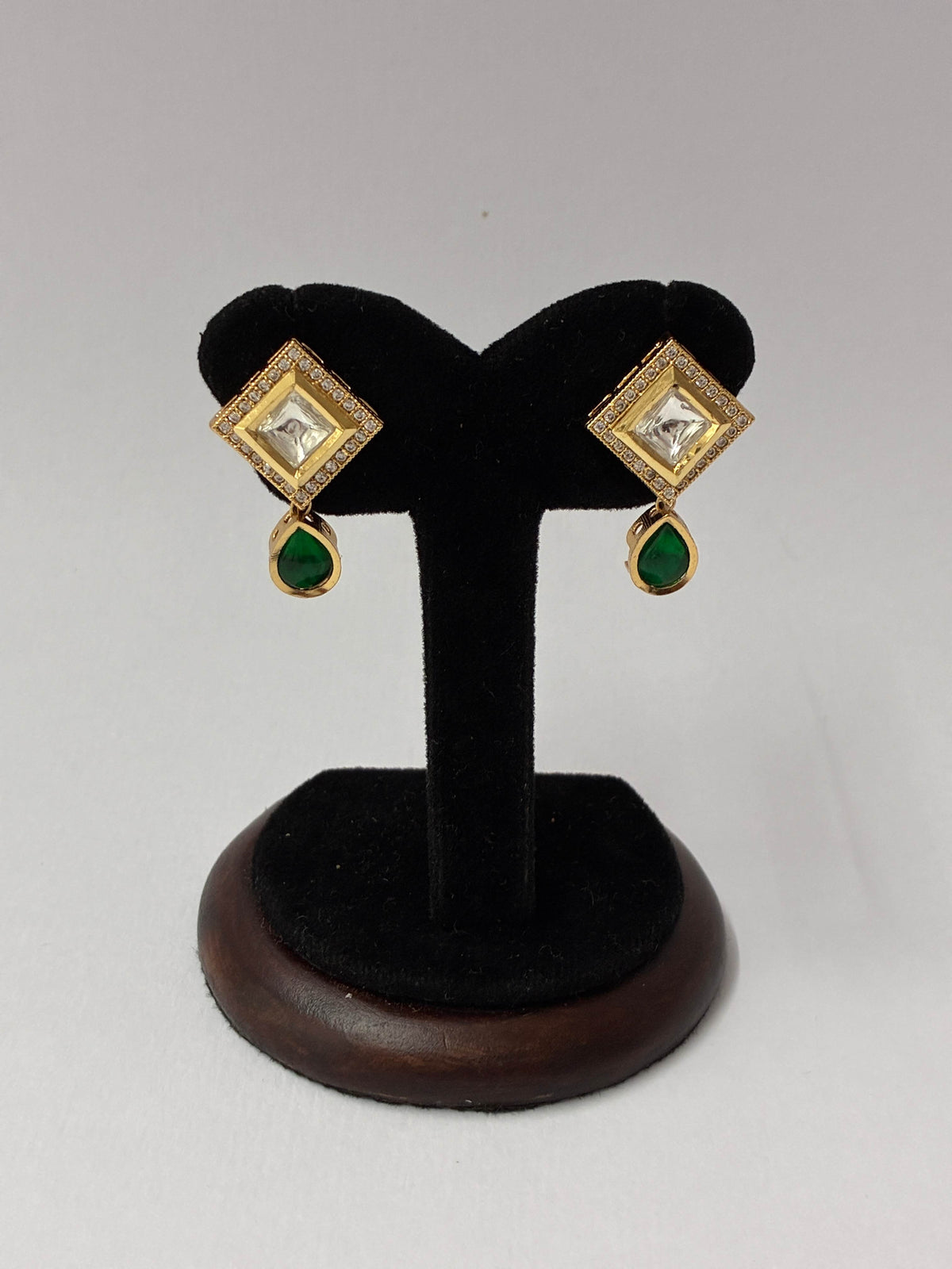 Kundan Stud with Emerald Green Drop Earring