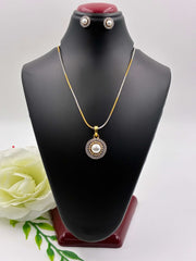 CZ Pearl Two Tone Round Pendant Set