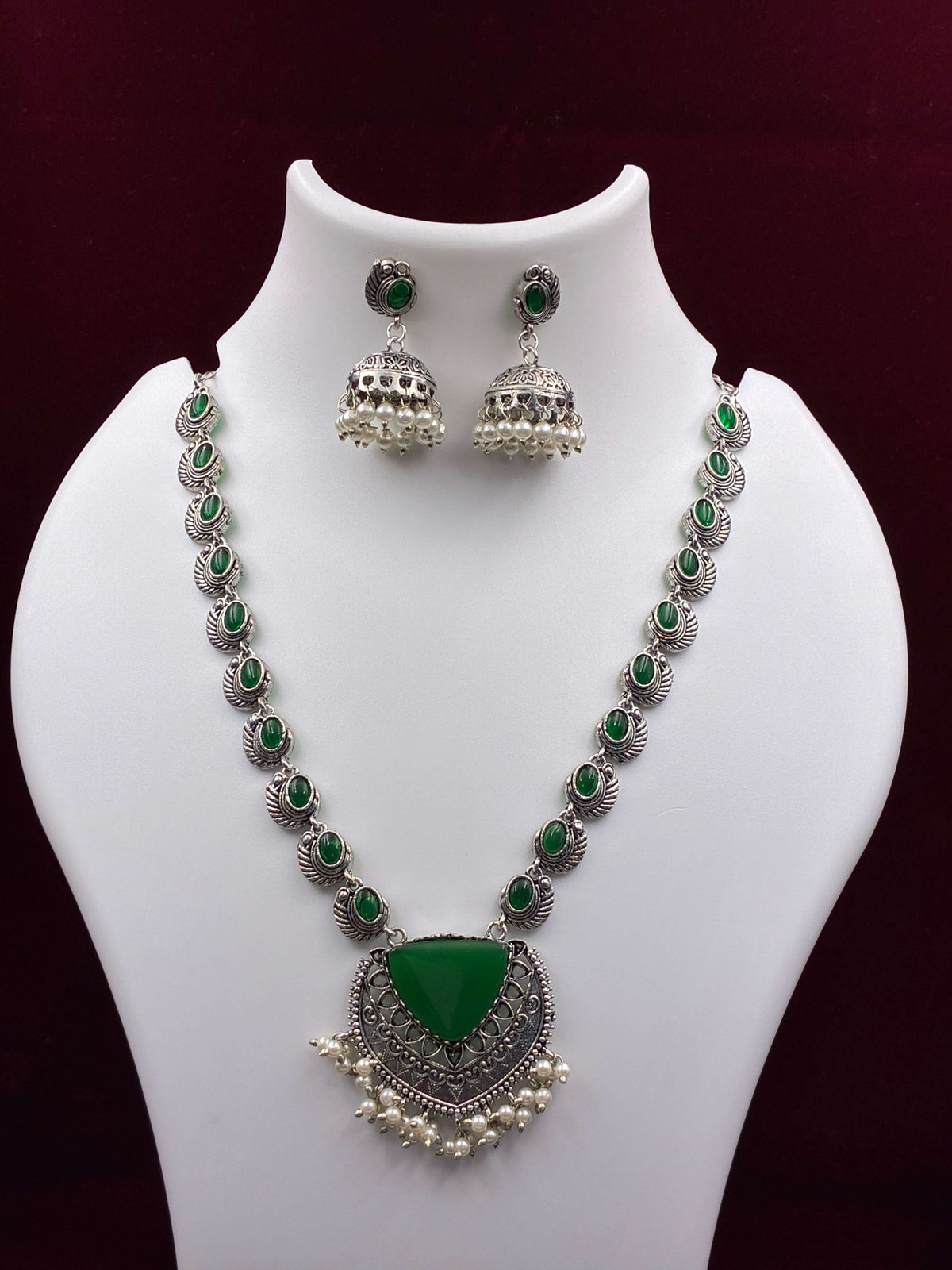 Oxidised Ethnic Green Necklace set