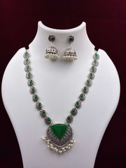Oxidised Ethnic Green Necklace set