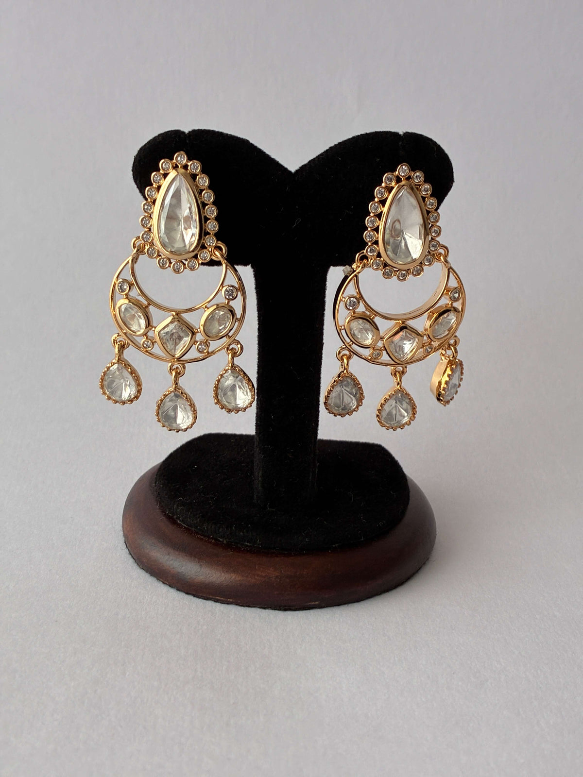 Kundan Chandbali White stones Drop Earring