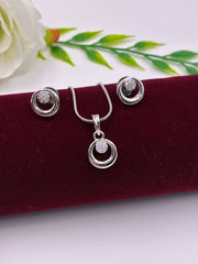 CZ Silver Circular Drop Pendant Set