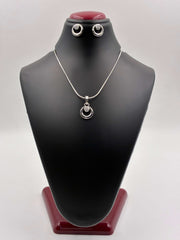 CZ Silver Circular Drop Pendant Set