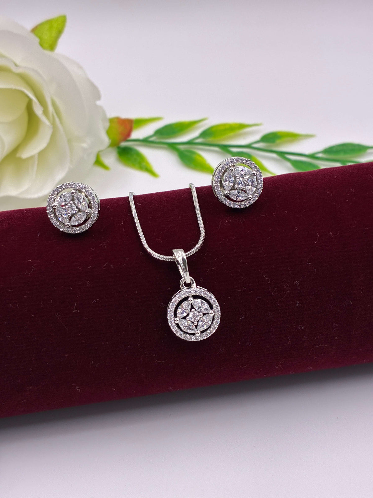 CZ Silver Compound Solitaire Pendant Set