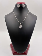 CZ Silver Compound Solitaire Pendant Set