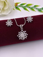 CZ Silver Tone Cluster Pendant Set