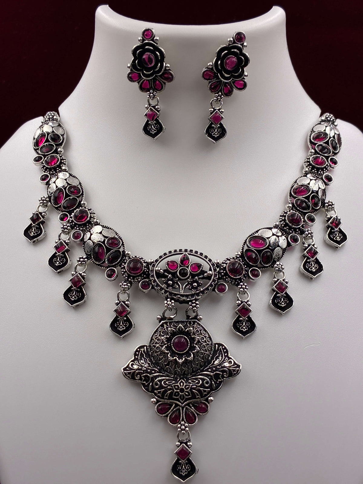 Oxidised Royal Ruby Necklace set