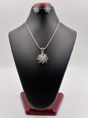 CZ Silver Tone Cluster Pendant Set