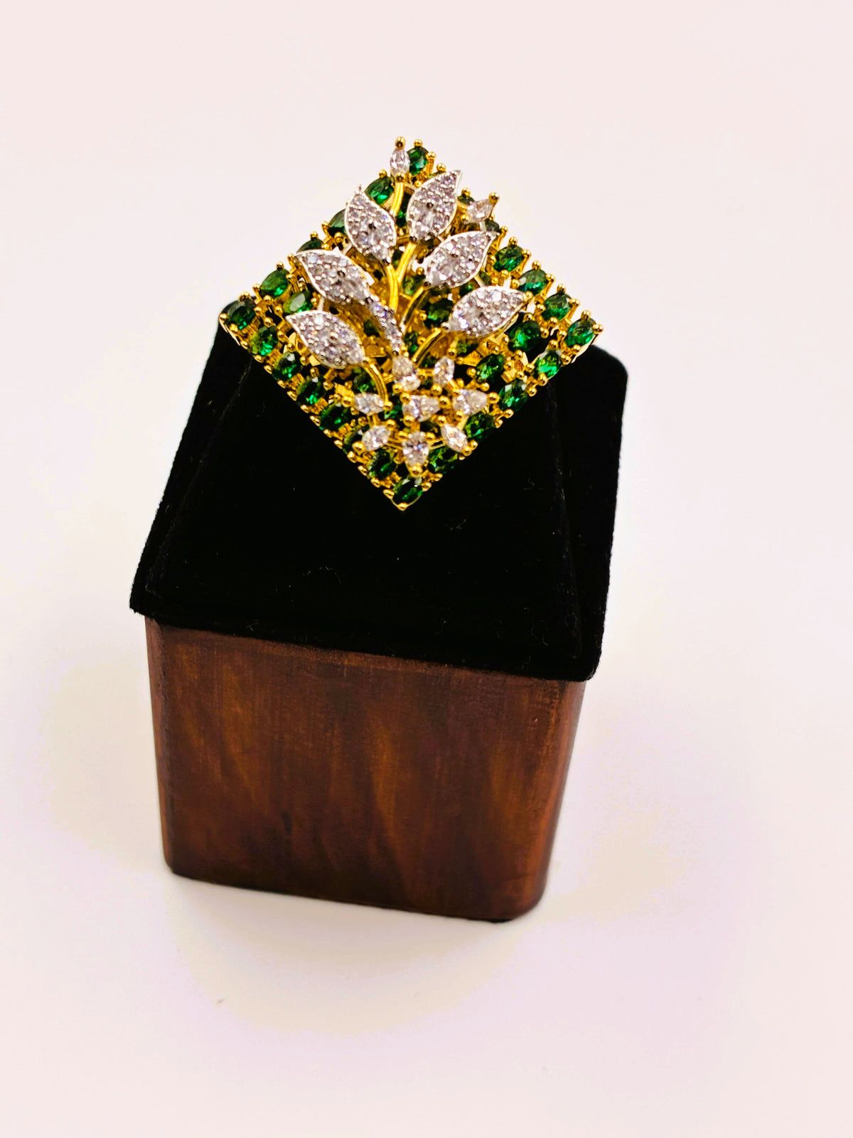 CZ Emerald Green Twig Finger Ring