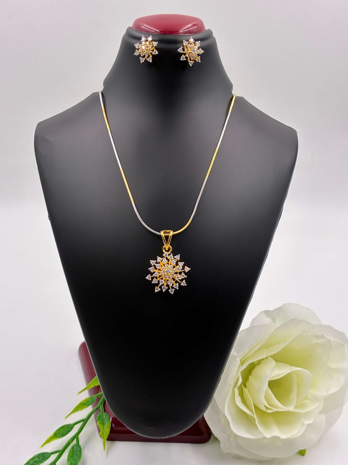 CZ Two Tone Cluster Pendant Set