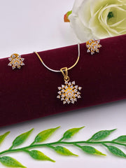 CZ Two Tone Cluster Pendant Set
