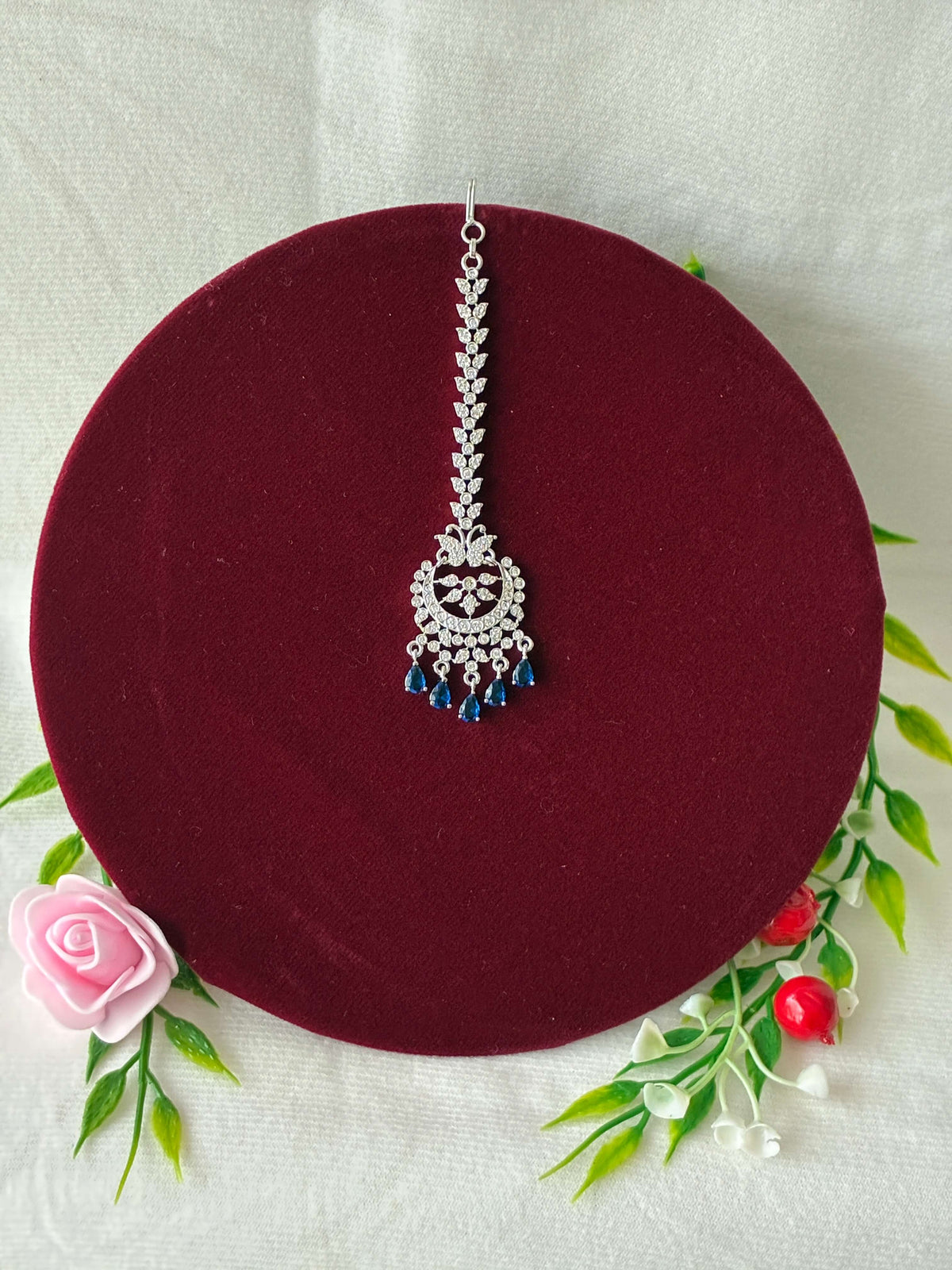 CZ Sapphire Blue Designer Mang Tika