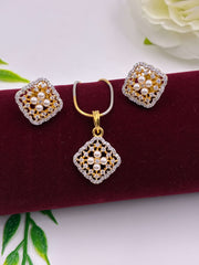 CZ Pearl Two Tone Designer Pendant Set