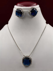 CZ Blue Rounded Square Pendant Set