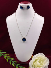 CZ Blue Rounded Square Pendant Set