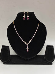 CZ Ruby White Delicate Drop Necklace Set